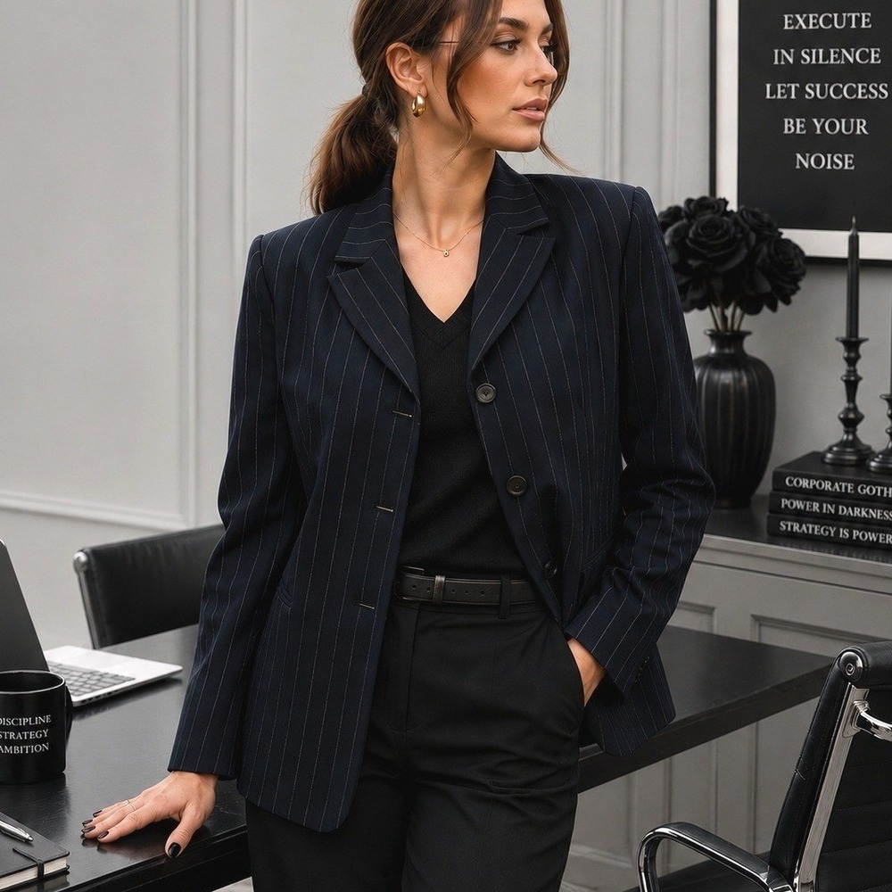 Dana Buchman Blazer Women 8 Navy Pinstripe Tailored 90s VTG Wool Cashmere Career